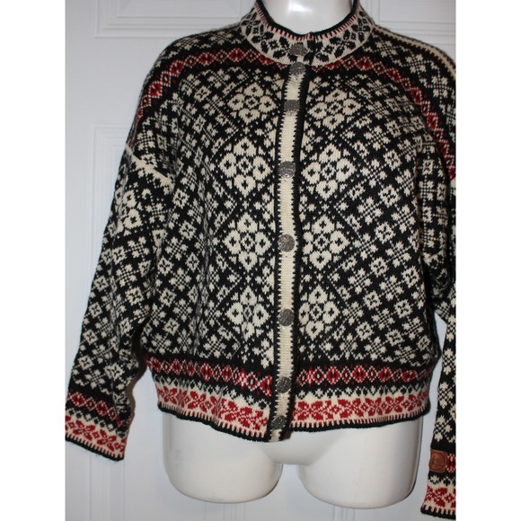 Vintage Selbu Norwegian Wool Cardigan Fair Isle Nordic Heritage Sweater SZ Small - Picture 8 of 14